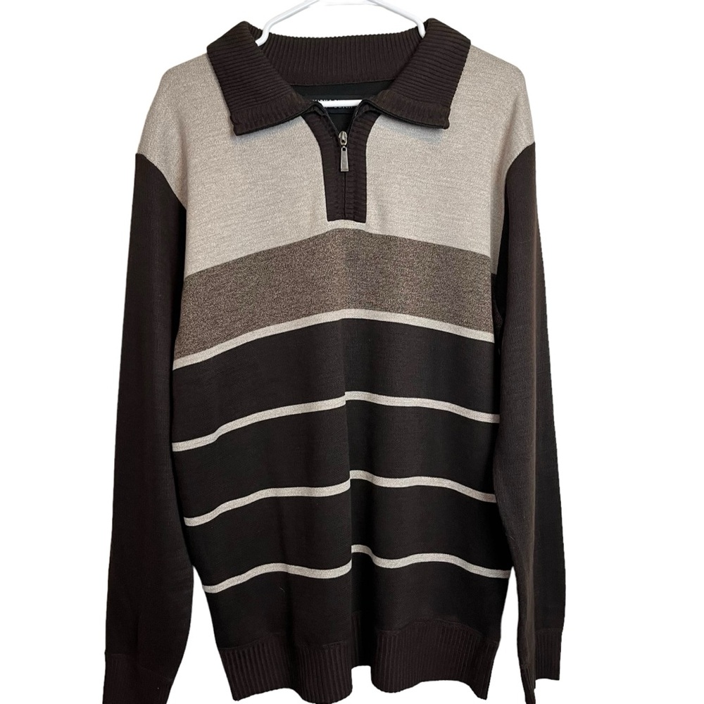 NWOT Marx & Dutch Brown Stripe Quarter Zip Sweater Size M Men